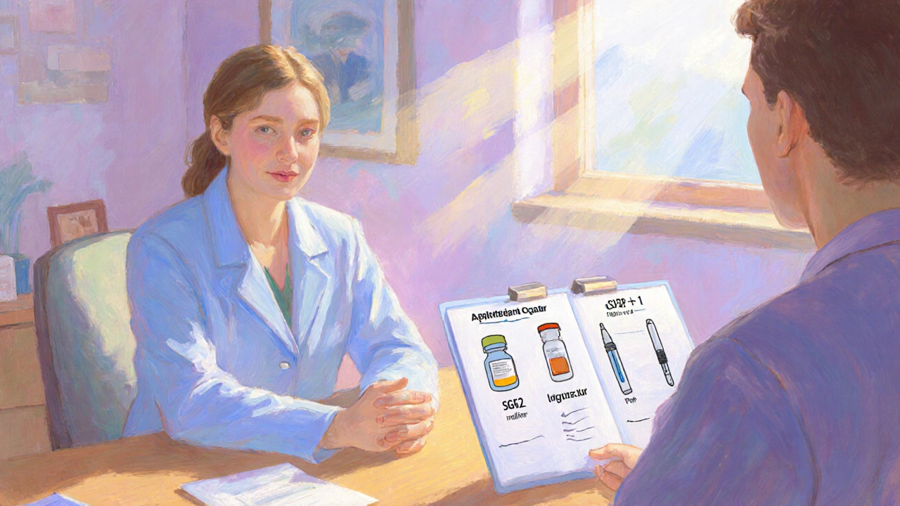 Doctor discussing alternative diabetes medicines with patient in a hopeful setting.